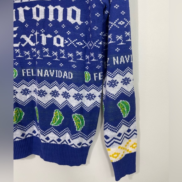 Corona Extra Feliz Navidad Blue Yellow Christmas Holiday Crewneck Sweater Size S - Picture 5 of 10